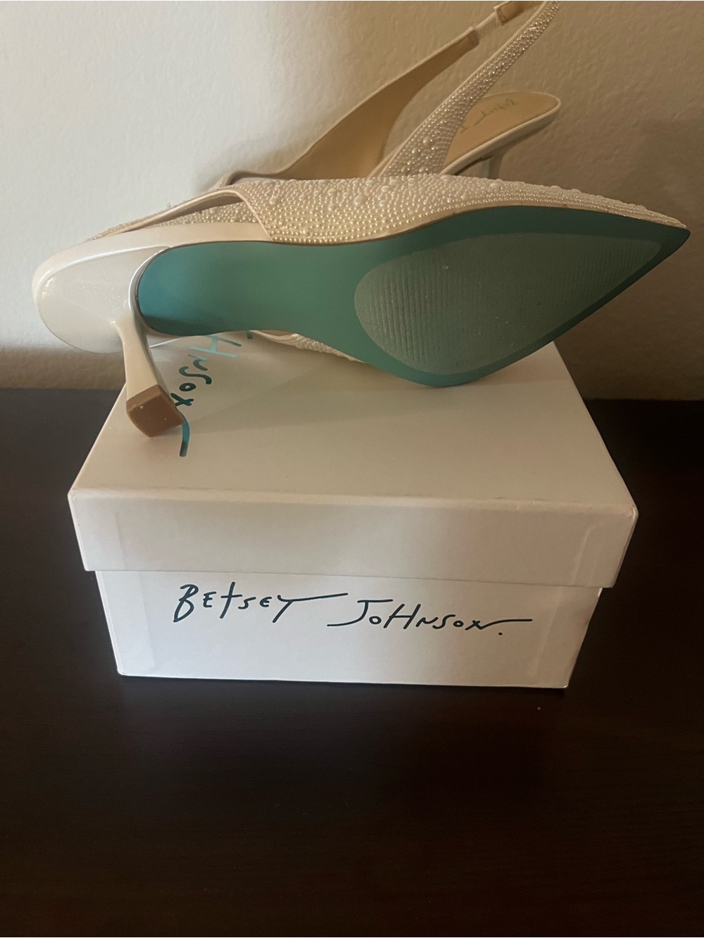 Betsey Johnson Ivory Pearl-Studded Slingback Block Heel - Picture 4 of 4